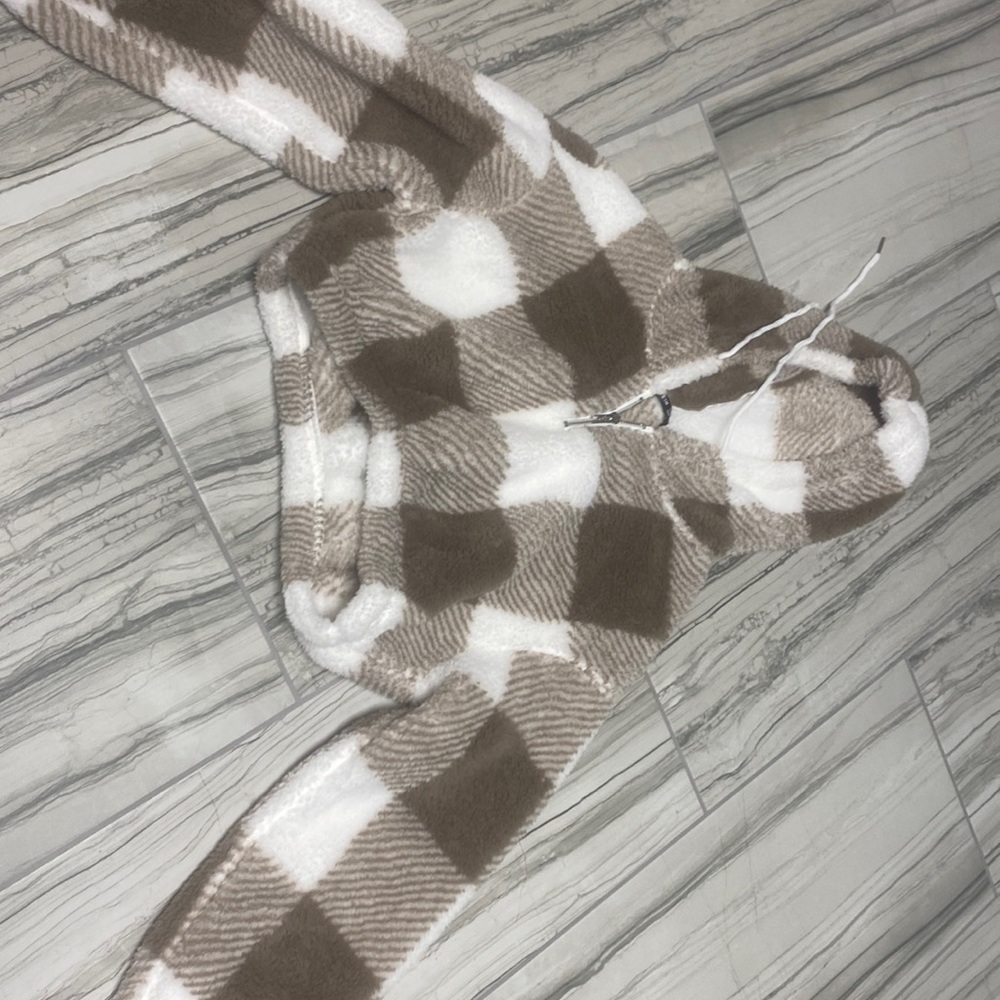 Fuzzy plaid crop top sweater